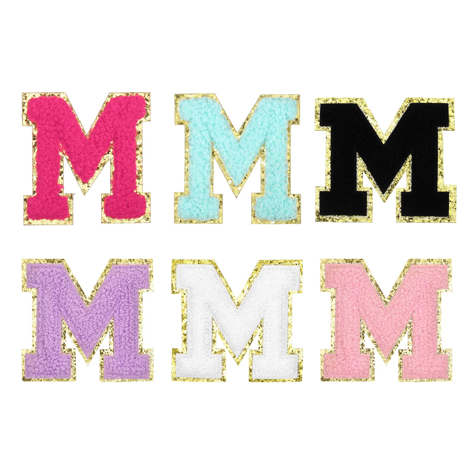 sourcing map Chenille Letter Patches 3.3" Alphabet M Iron on Embroidered Patch Sew on Letter Stickers Applique for Repairing Clothing Jeans Shoes Hats DIY(Multicolored, Pack of 6)