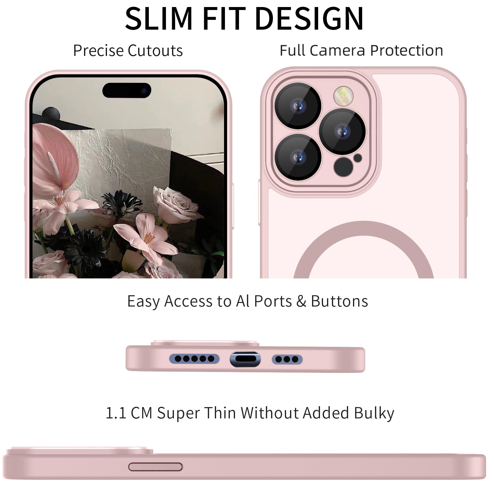Custodia Magnetica Per IPhone 15 Pro Max, Traslucida Opaca, Silicone Morbido, Con Magnete Per MagSafe, Colore Rosa