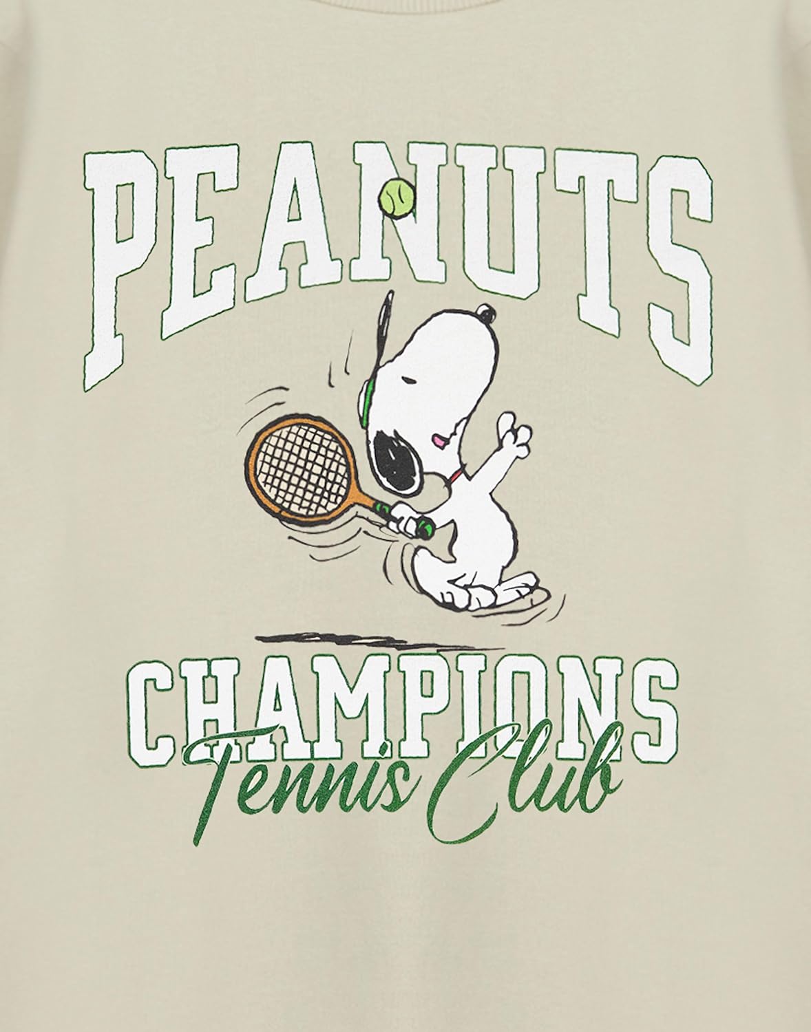 Peanuts Snoopy Unisex Beige Sweatshirt | Tennis Graphic Sweater | Vintage Charlie Brown Pullover | Retro Cartoon Apparel