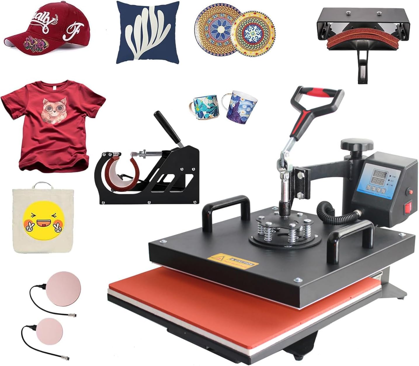 Zertylre Heat Press Machine 5 in 1 Combo Heat Press 29x38cm Heat Transfer Machine 360 Degree Swing Away Digital Shirt Printing Multifunction Heat Transfer Sublimation for T Shirts Mugs Hat Plate Cap