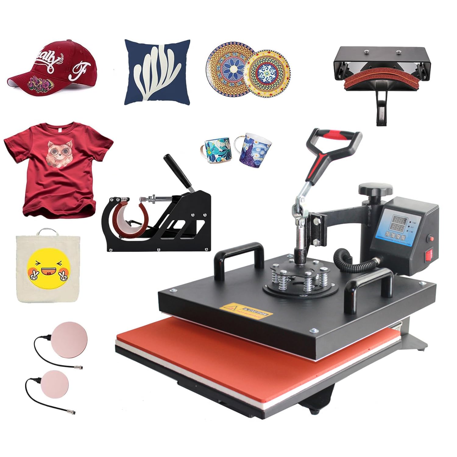 Zertylre Heat Press Machine 5 in 1 Combo Heat Press 29x38cm Heat Transfer Machine 360 Degree Swing Away Digital Shirt Printing Multifunction Heat Transfer Sublimation for T Shirts Mugs Hat Plate Cap
