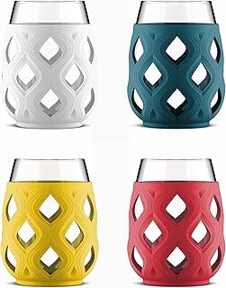 Ello Cru 17oz Stemless Wine Glass Set with Protective Silicone Sleeves, Dishwasher Safe, Cocktail Glass Pack Perfect for Summer Patios and Parties Festive Fun Holiday Gift for Women Men Her Him