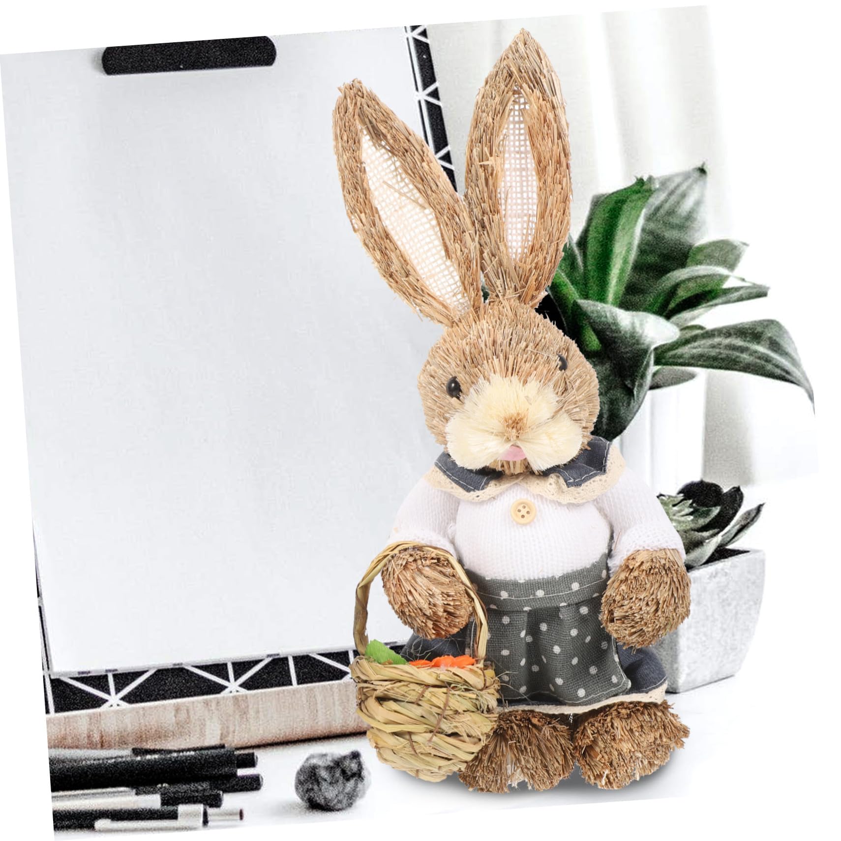 Handgewebte Hasenfiguren 35cm 2 Stück aus Stroh und Baumwolle Dekorativ und Fein Gearbeitet für Zuhause und Gartendekoration