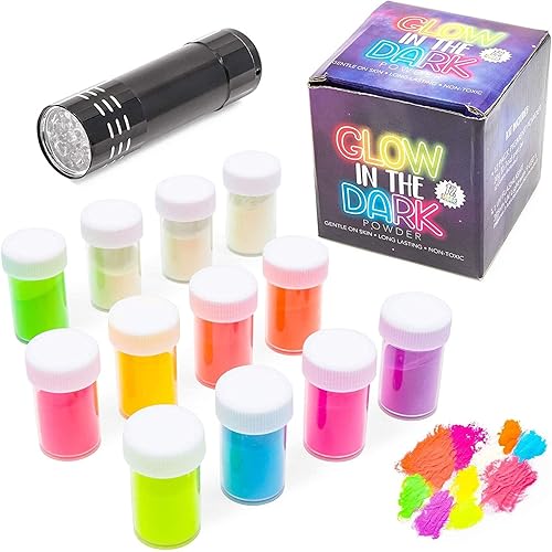 Juvale Glow in The Dark Pigment Powder with UV Lamp (Pack of 13, Assorted)