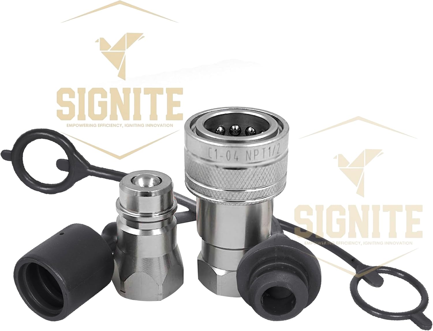 Signite 3/8" ISO A Hydraulic Dust Cap & Plug, 2-Pack, Black, Retention Ring