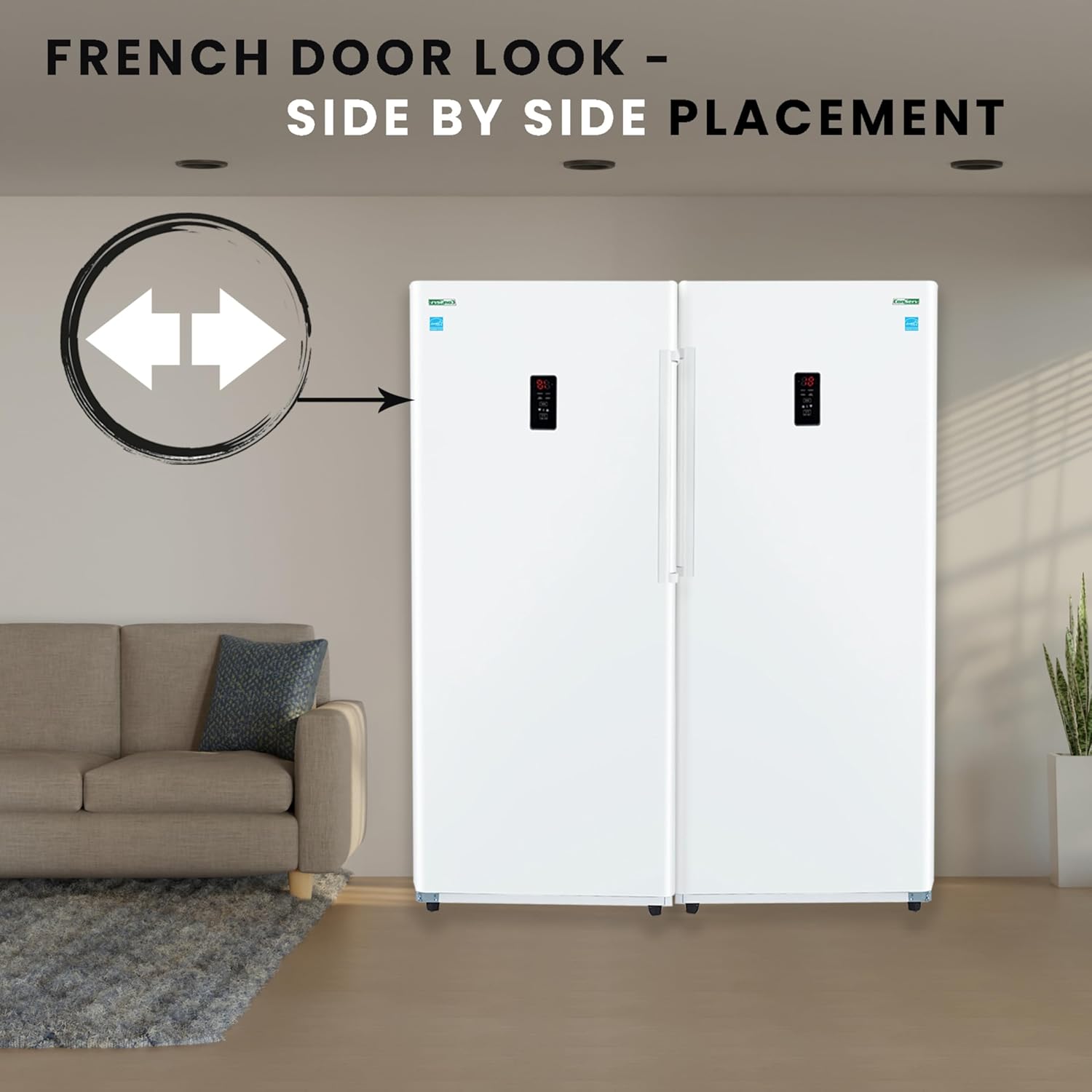 Conserv 14cf Upright Freezer CONVERTIBLE REF Garage Ready 28in wide 110V(White)