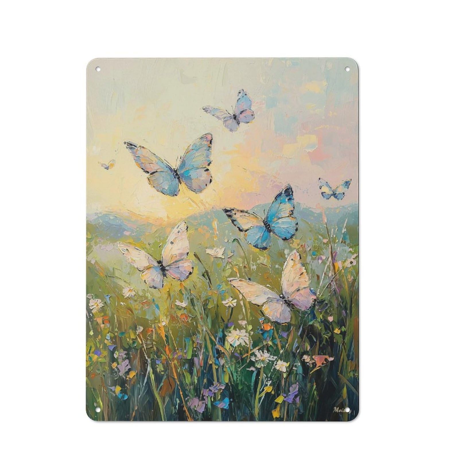 Junmoney Style-12-1 Morning Whispers Butterfly Meadow At Sunrise Industrial-Style Tin Sign 40X30cm For Garage Or Workshop, For Garage, Workshop And Man Cave Decoration
