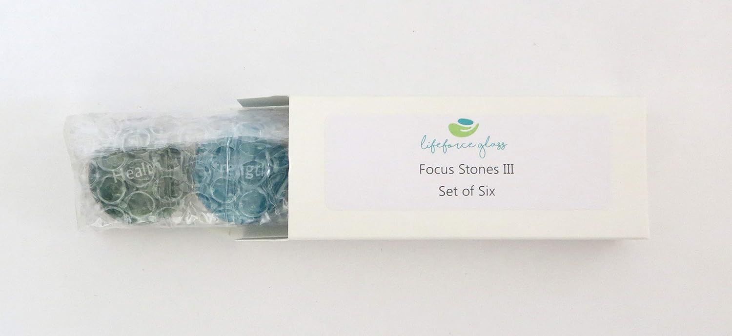 Lifeforce Glass Focus Stones, 6 Inspiring, Encouraging and Motivating Single Words Imprinted on Glass Stones, Inc. Set III.