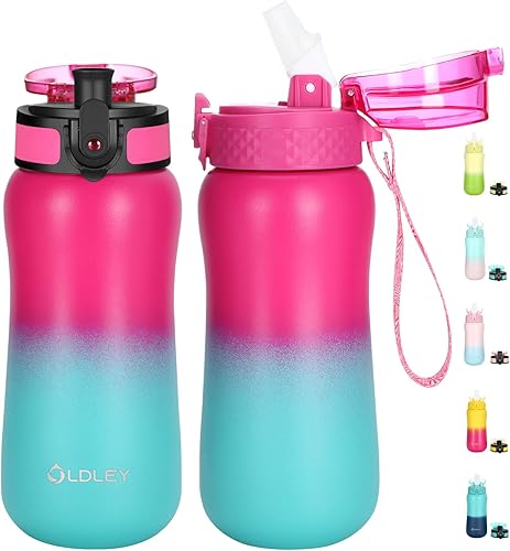 Botella de agua de acero inoxidable de doble pared aislada al vacío pniños 12 oz a prueba de fugassudor sin BPA 2 tapas cpajillapico de un clic boca