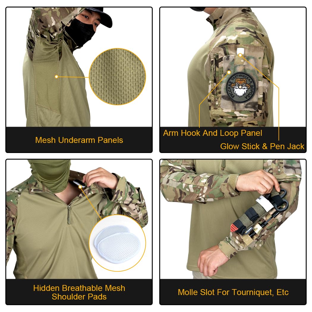 IDOGEAR Combattimento Camicette manica lunga da uomo Camicia tattica con gomitiere militare BDU Camicette con tasche Airsoft Magliette e camicette