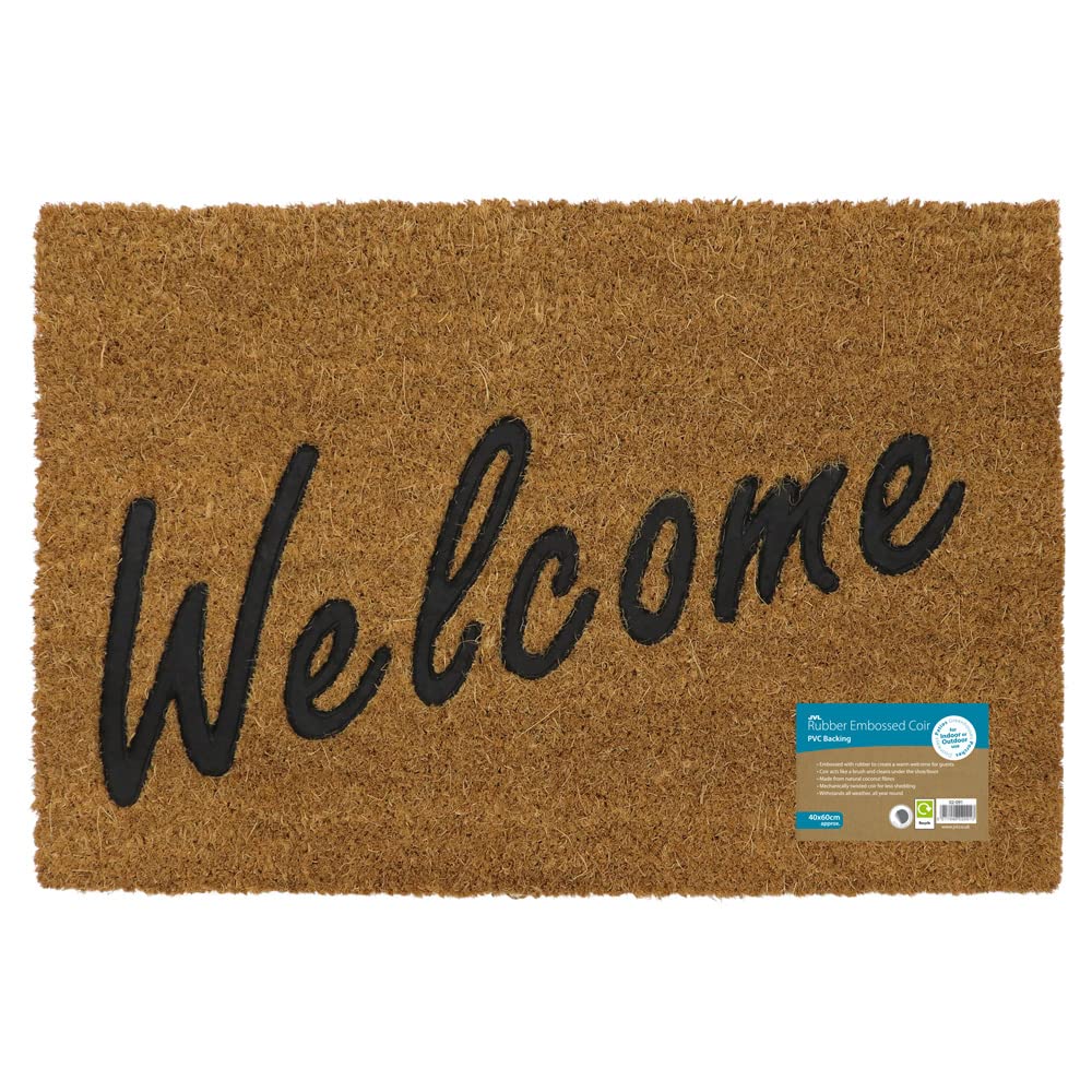 Embossed PVC Backed Coir Welcome Doormat 40cm x 60cm