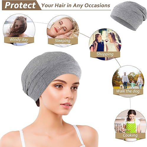 Miniatura 5 de Gorro de dormir con forro de satén, gorro de pelo encrespado, elástico, holgado, para la noche, protección del cabello, 4 unidades