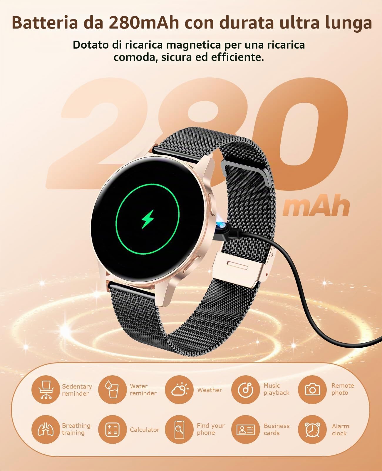 2025 Smartwatch Donna con SIRI/ET/HR, 1.27" TFT Orologio Donna con Chiamate Cardiofrequenzimetro Ciclo Mestruale IP68 24H Sonno Caloria Fitness Tracker per Android & iOS (Oro nero)