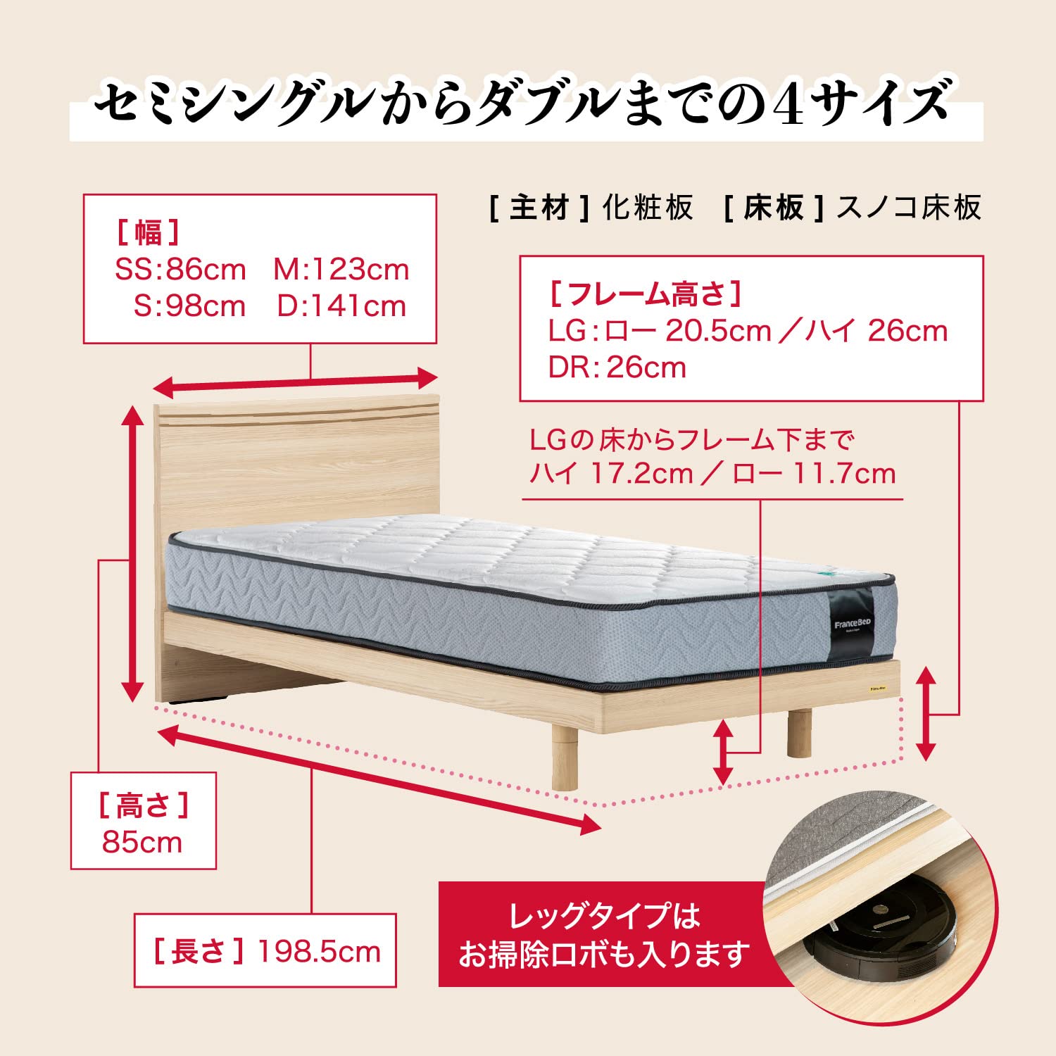 Amazon｜【フランスベッド正規品】 ベッドフレーム・マットレスセット 