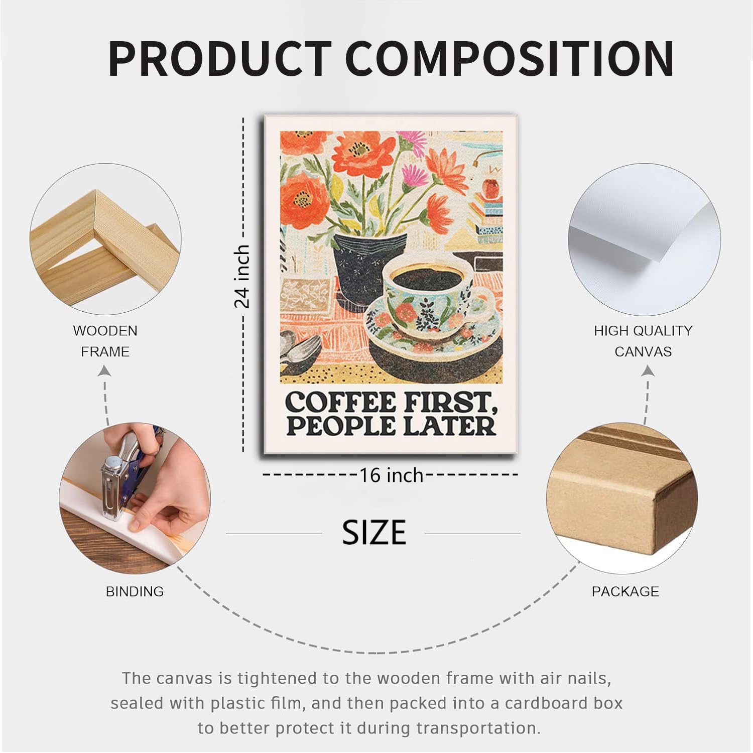 Vintage Coffee Kitchen Canvas Wall Art Set of 3, Fashion Aesthetic Flowers Espresso Poster Picture, Simple Travel Drinks Wall Decor Painting Prints for Dining Room Cafe Bar 16x24 Inch Framed image 3
