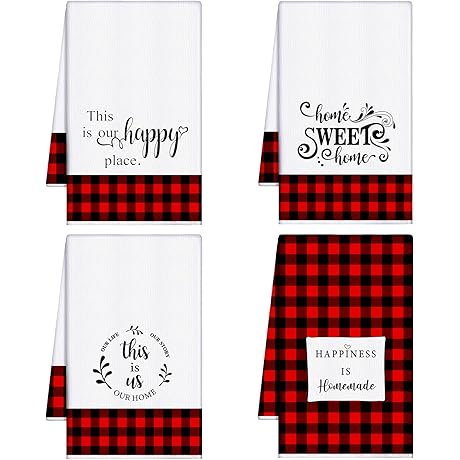4 Pcs Kitchen Dish Towels Buffalo Check Plaid Farmhouse Hand Towel