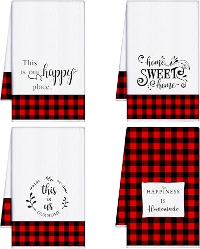 4 paños de cocina a cuadros de búfalo a cuadros, toalla de mano ultra absorbente, suave, de secado rápido, paño de limpieza de poliéster para