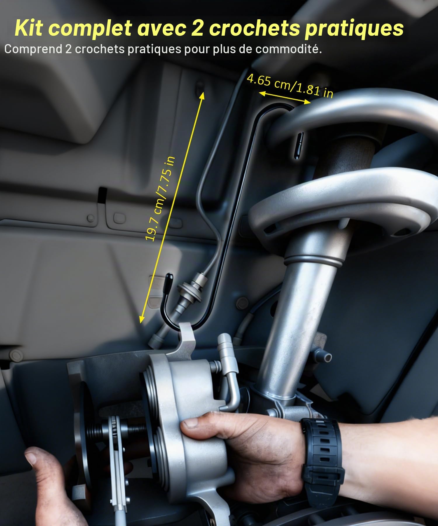 Outil de compression pour étrier de frein, interrupteur à cliquet pivotant à 360° avec 2 grandes plaques en acier supplémentaires et 2 crochets et poignée en nylon, gants de travail pour