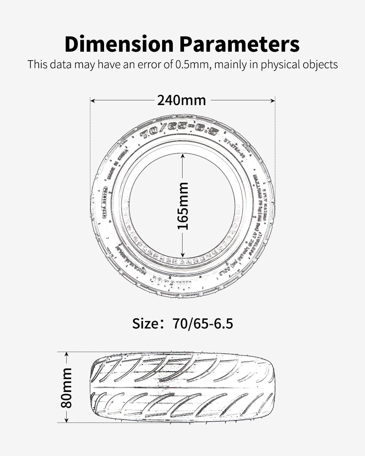 Tubeless Tire 70/65-6.5 Outer Tire Compatible with Segway Ninebot S/Mini PRO Scooter Rubber Non-Slip Vacuum Tire 10.5 inches Tyre Original Accessories (70/65-6.5 tire 2pcs)