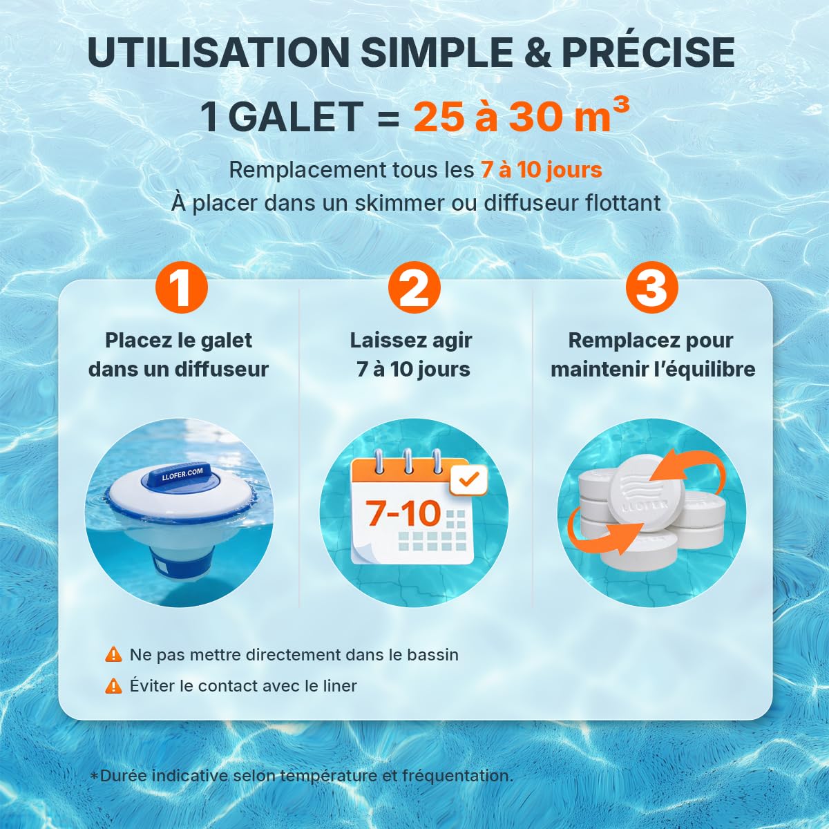 Pack Chlore Multifonction Piscine 7 Actions 5 kg + Thermomètre Piscine Inclus - Galets 250 g - 92% Chlore Actif - Désinfection Longue Durée - Fabriqué en Europe