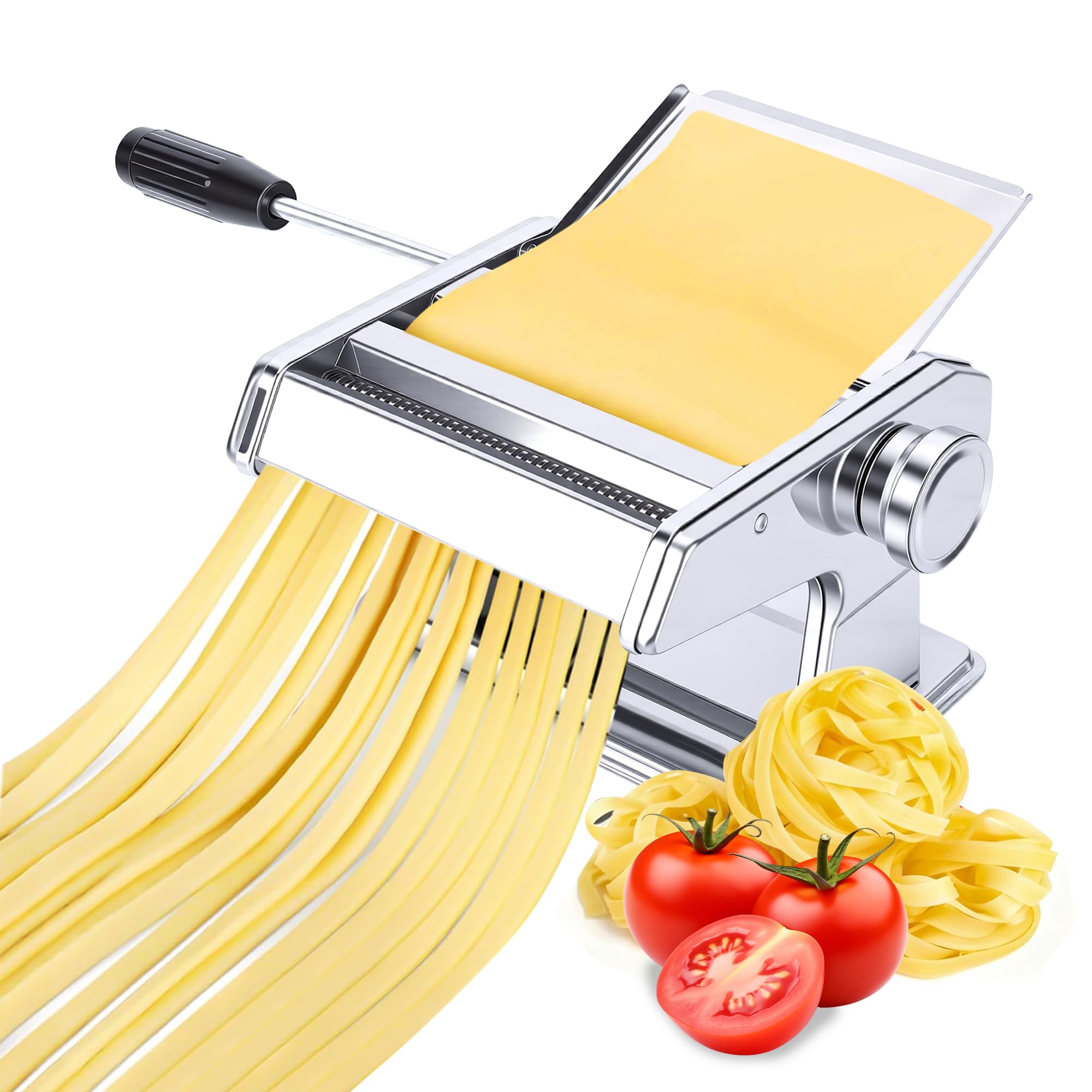 Máquina para Hacer Pasta Manual, Máquina para Hacer Pasta Profesional de Acero Inoxidable con 9 Ajustes de Espesor Ajustables y 2 Cortadores, para Espaguetis, Fettuccini, Lasaña