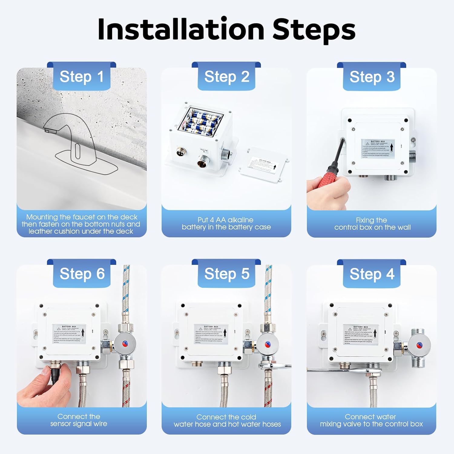 Touchless Bathroom Sink Faucets, Automatic Motion Sensor Sink Faucet with Hole Cover Deck Plate, Commercial Sink Faucet for Bathroom (Black)