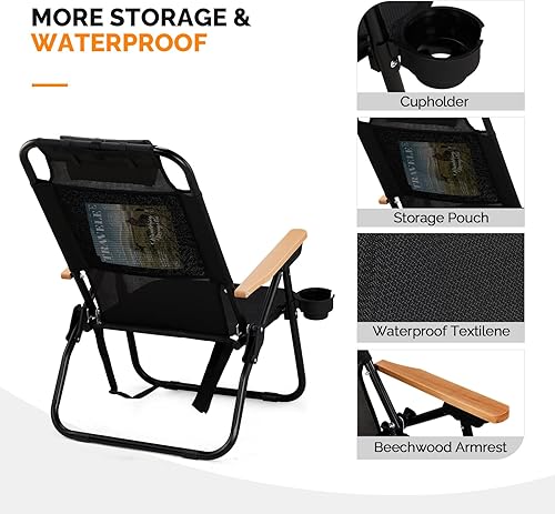 Miniatura 4 de VINGLI Textilene - Silla de playa ligera con 3 posiciones, portavasos, silla de playa plegable para adultos, sillas de camping al aire libre