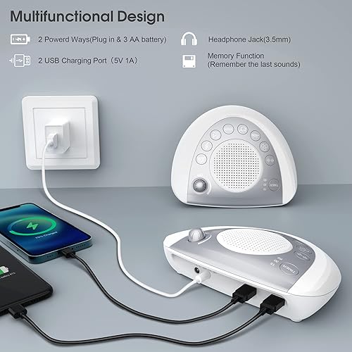Miniatura 11 de Máquina de ruido blanco, máquina de sonido inalámbrica para dormir con 24 sonidos relajantes, temporizador y función de memoria, conector para Negro