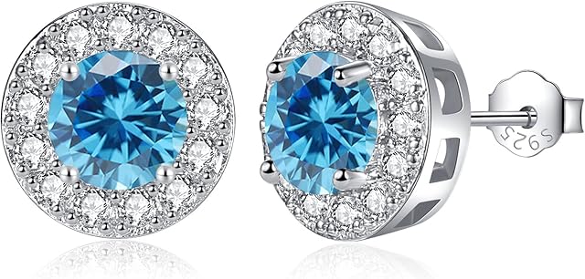 CERSLIMO Silver Diamond Earrings for Women Girls, Heart Shaped Diamante Earrings | Birthday Gifts for Her Birthstone Stud Earrings, Cubic Zirconia Halo Earrings Jewellery Brides Bridesmaids