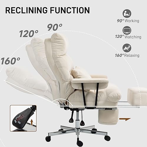 Miniatura 6 de HOMCOM Silla de oficina grande con soporte lumbar, respaldo alto, silla ejecutiva de escritorio de pana reclinable, con reposapiés, ruedas