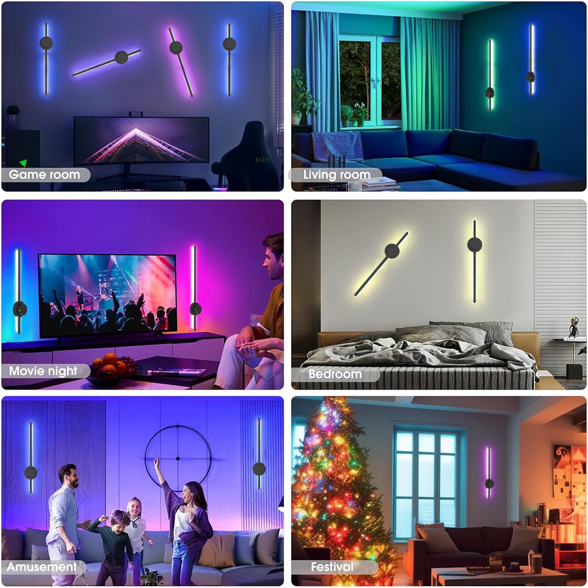 2 Stück Akku Wandleuchte 16 Farben RGB Dimmbar Wandlampe USB-C Wiederaufladbar 5000mAh Abnehmbare Batterie 70CM Nachttischlampe mit Fernbedienung Touch Control Wandlicht für Schlafzimmer Wohnzimmer