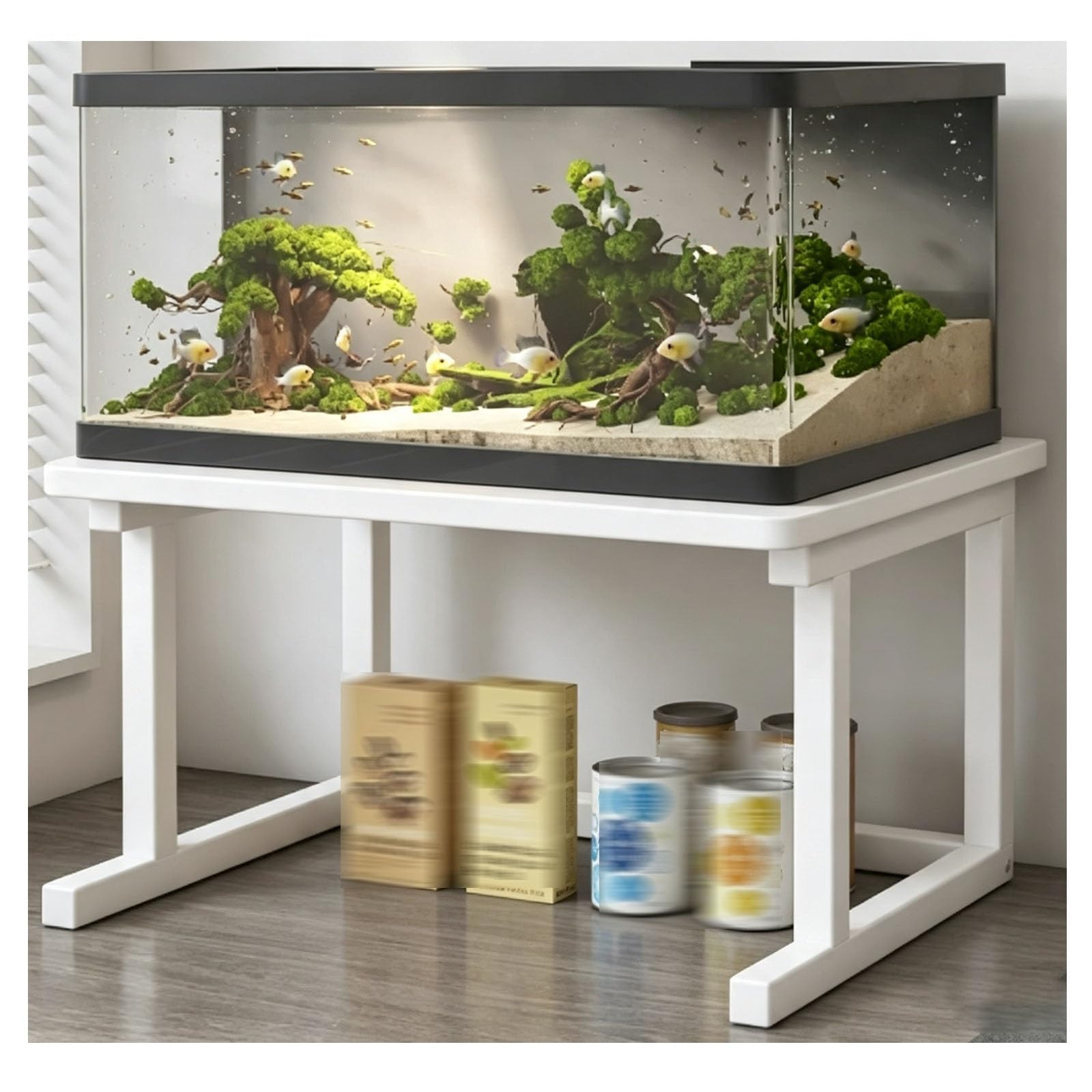 Mobile Acquario, Mobile per Acquario, Supporto per Acquario | Angoli Arrotondati, Facile Installazione, Spazio di Archiviazione Aperto(White,50x25x38cm/19.68x9.84x14.96in)
