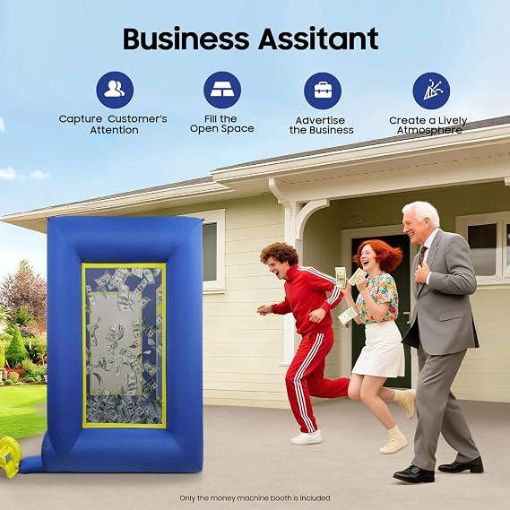 Inflatable Money Machine Booth, 6.53.58.8ft Inflatable Cash Cube Booth for Business Advertising Event Promotion (NO BLOWERS Included, Blue)