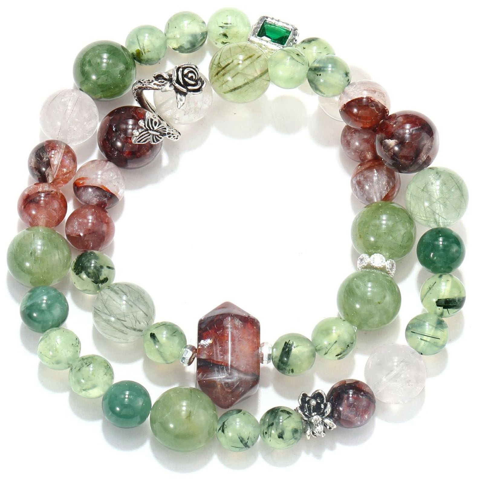 Bracciale in Prehnite con Pietra preziosa di Cristallo Naturale di Grado curativo, energia curativa, Carica di Pietra di Quarzo, Braccialetto Elasticizzato Artigianale per Donne