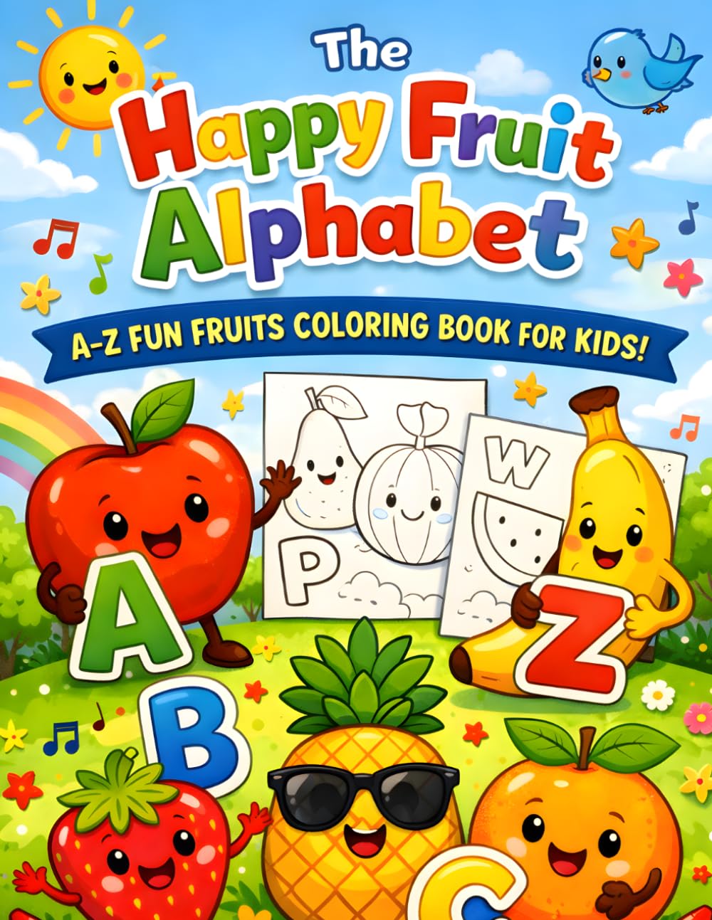 The Happy Fruit Alphabet: A–Z Fruits Coloring Book for Kids Ages 3–6