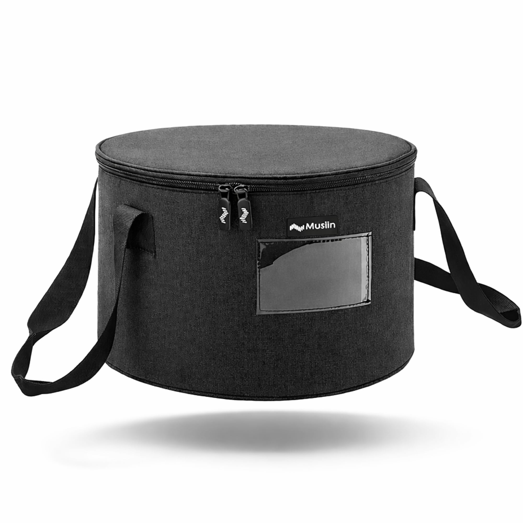 Musiin Borsa per accessori per chitarra, basso, tastiera, cavi e adattatori multifunzione rotondo, tasca interna in rete per connettori, organizer per attrezzi musicali comodo ed elegante., Nero