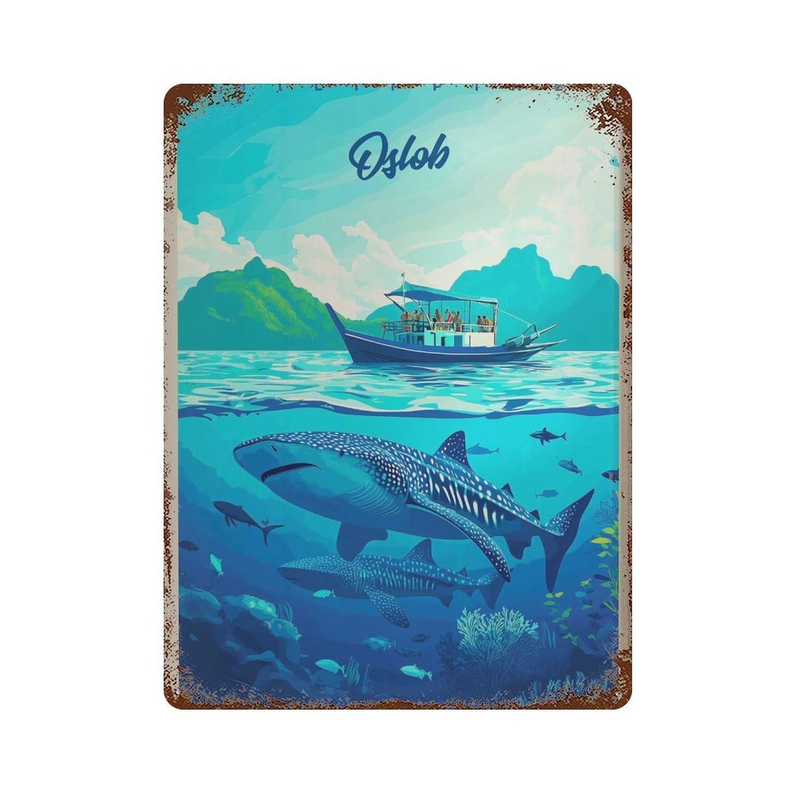 xiaoxiaoshen Oslob Whale Shark Travel Philippines Coastal Wall Decor Art Metal Tin Poster Modern Home Decor Art Home Bar Shop Decorations Vintage Sign 40x30cm