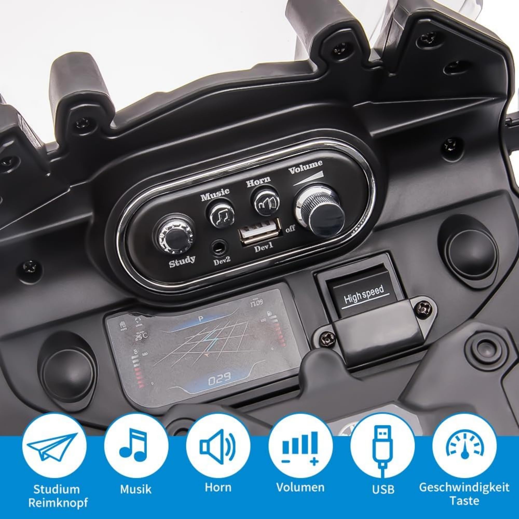 Motociclo elettrico bambino 12 V 7 Ah polizia, con musica MP3, fari LED, auto elettrica bambini per bambini in età prescolare, moto bambino da 3 a 8 anni per giardino ed esterno