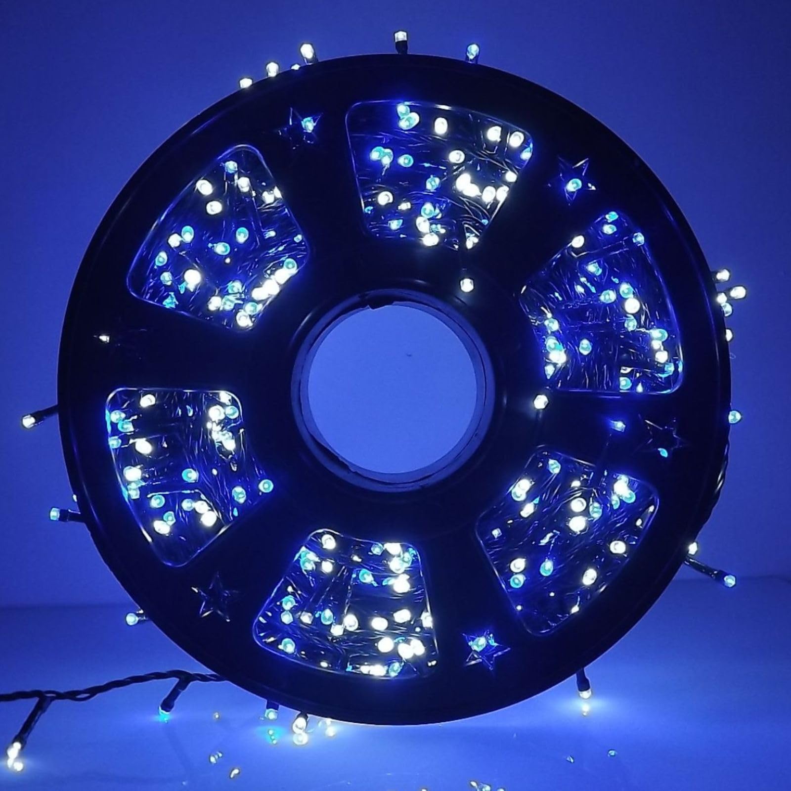 Luccika LED-Lichterkette, 8 Lichtspiele, Grünes Kabel, 31V, Innen- und Außenbereich (Kaltweiß + Blau, 50M 1000LED)