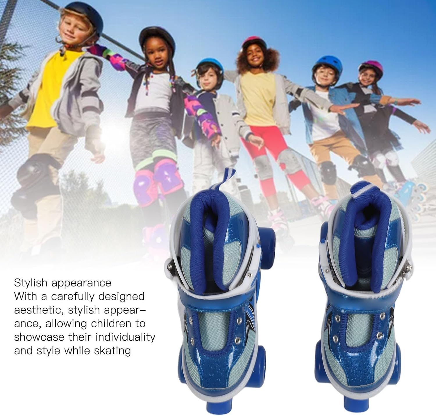 Kids Roller Skates for Boys Girls, Quad Skates with Four Wheel Design, PVC Mesh Comfortable Beginner Roller Skates for Indoor Outdoor Use, Size 33-37