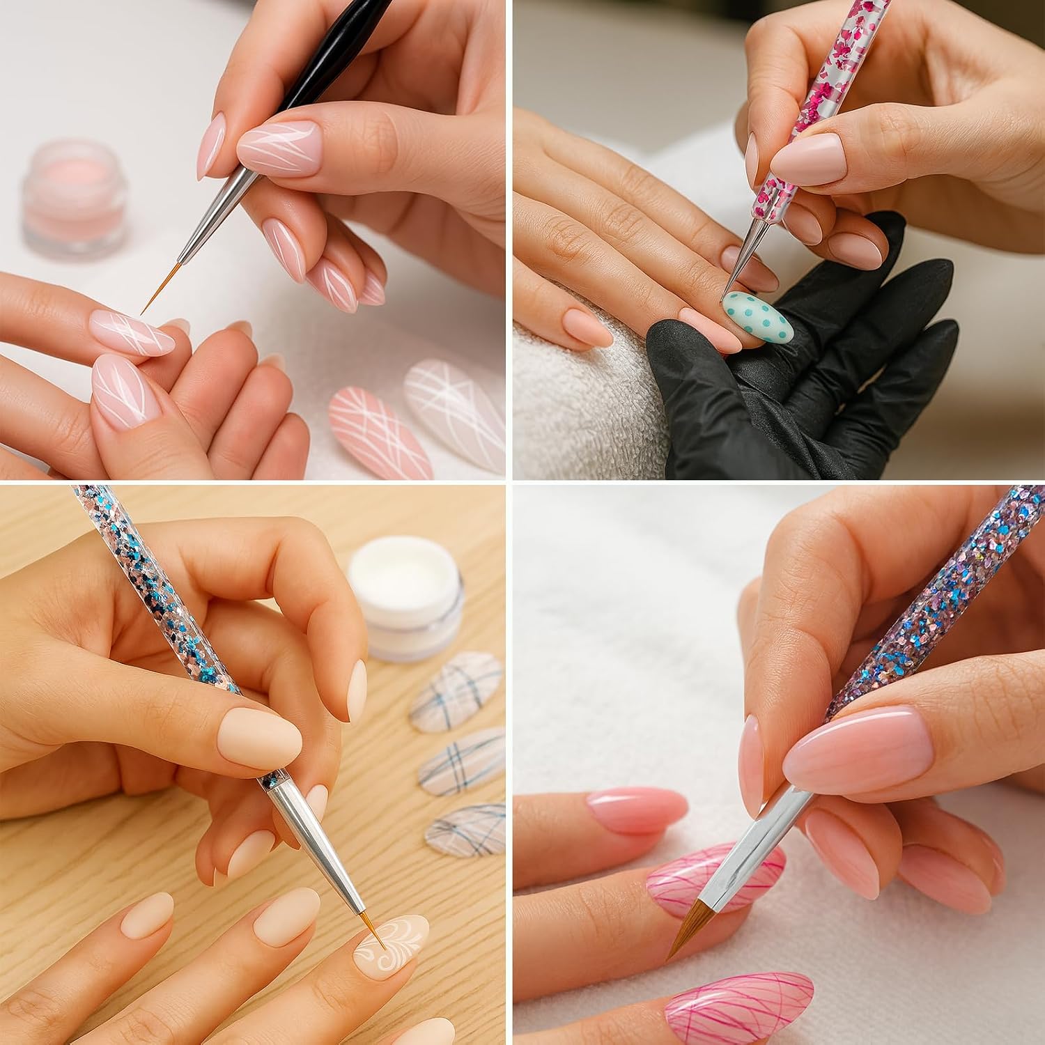 34pcs Nail Art Brushes Set 15 Nail Brushes, 5 Dual-Ended Dotting Pens, 5 Liner Brushes, 5 Carving Brushes, Brush Holder & 3 Dual-Ended Nail Art Pens Tools for Gel, Acrylic, DIY Design