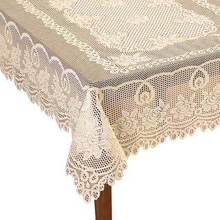 WUBODTI Beige Lace Floral Rectangle Tablecloth for Holiday Festival Party Baby Shower, Christmas Vintage Banquet Table Cloth Cover for Rectangle Dinning Room Kitchen Tables, 60’’ x 90’’