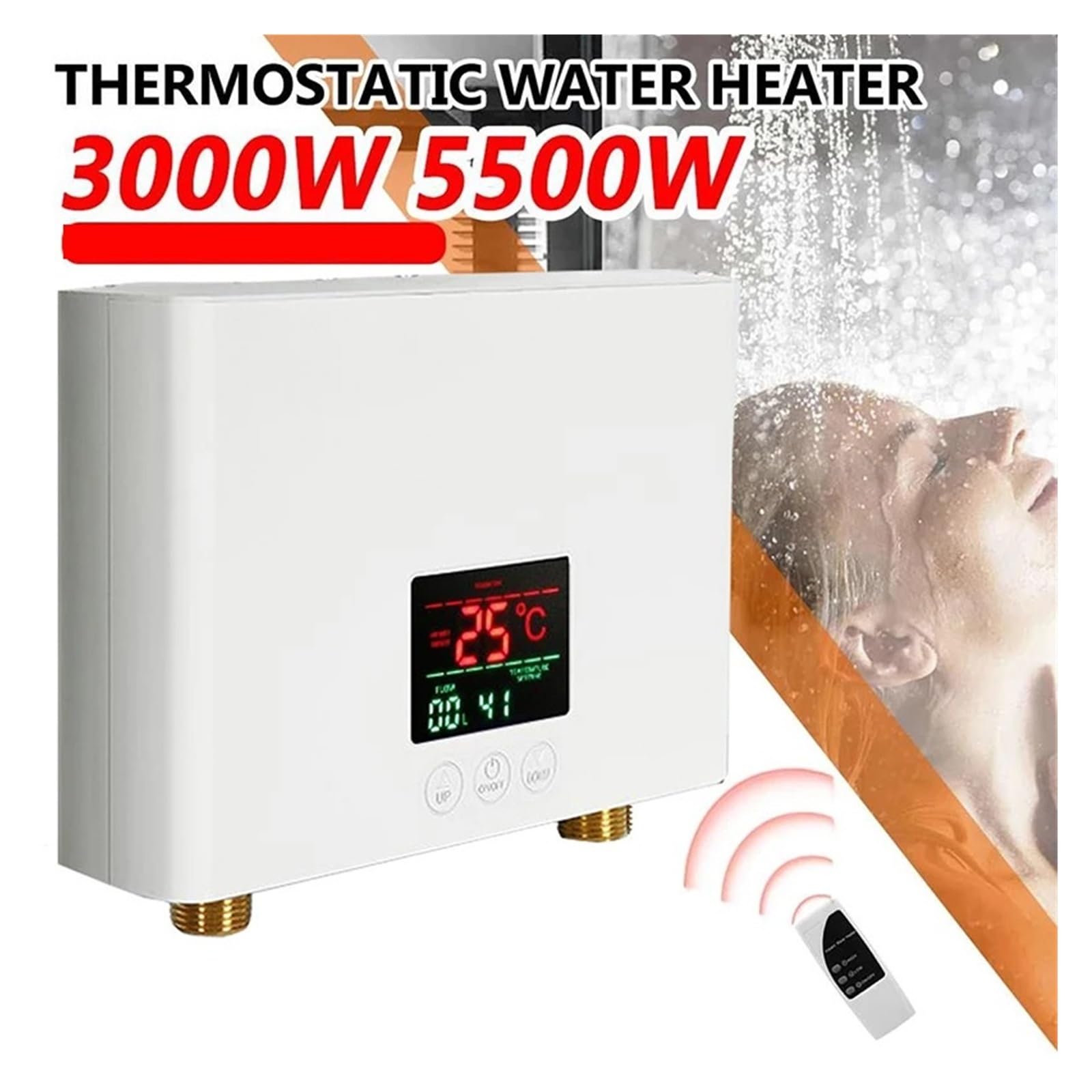 Podgrzewacz wody przepływowy 3000 W, ścienny, elektryczny, do łazienki, prysznica z ciepłą wodą Codzienne gospodarstwo domowe(Nero)