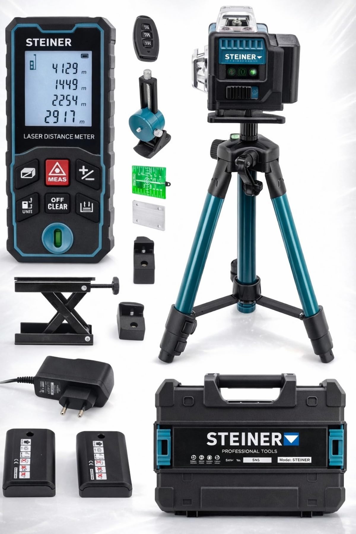Steiner Profesyonel 12 Köşe Yeşil Çizgi Lazer Otomatik Hizalama Çantalı + 50MT Lazer Metre +…