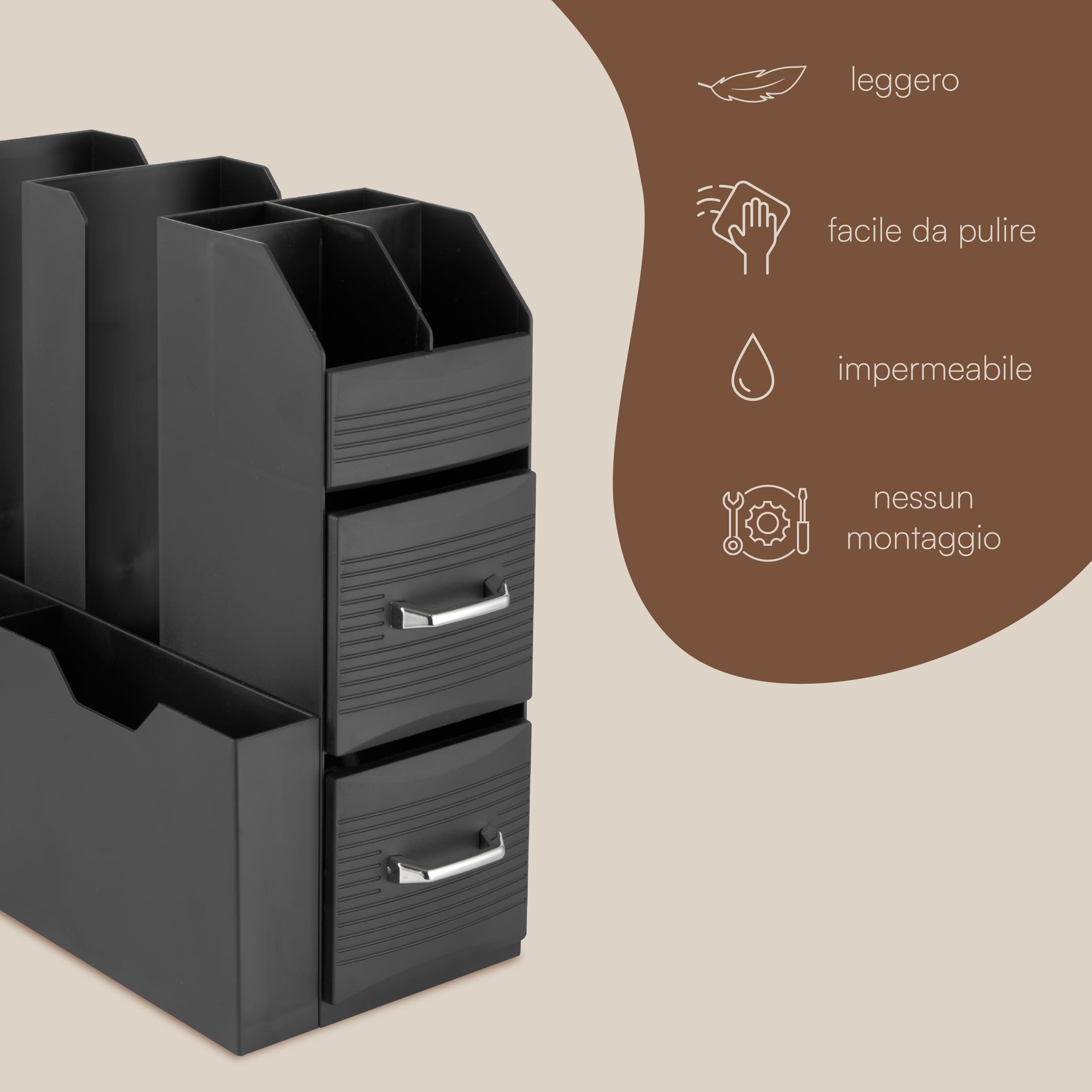 Baroni Home Coffee Station Porta Caffè Professionale, 11 scomparti, Porta Capsule con Divisione a Scomparti, capacità 55 capsule, Organizzatore per Caffetteria con Cassettiera, Nero