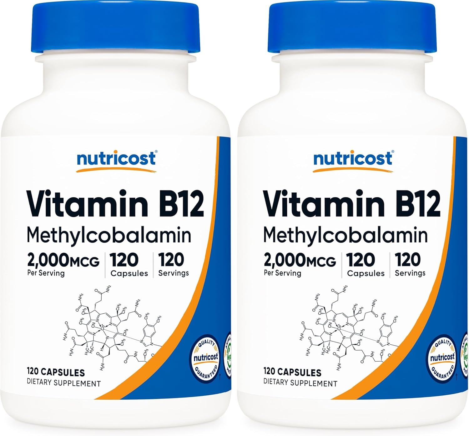 Nutricost Vitamin B12 (Methylcobalamin) 2000mcg, 120 Capsules - Vegetarian Caps, Non-GMO, Gluten Free B12 Supplement (Pack of 2)