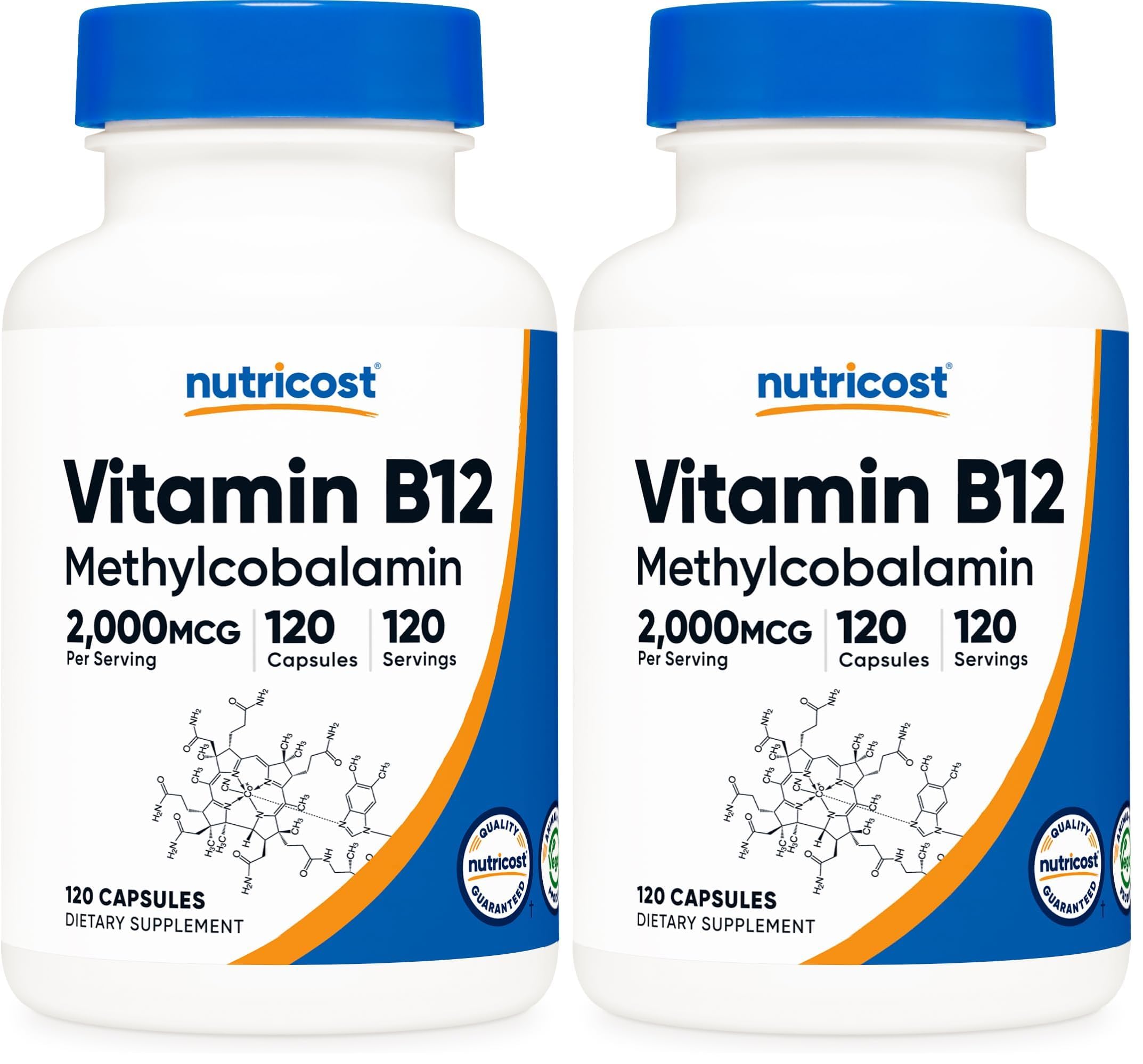 Nutricost Vitamin B12 (Methylcobalamin) 2000mcg, 120 Capsules - Vegetarian Caps, Non-GMO, Gluten Free B12 Supplement (Pack of 2) 120 Count (Pack of 2)