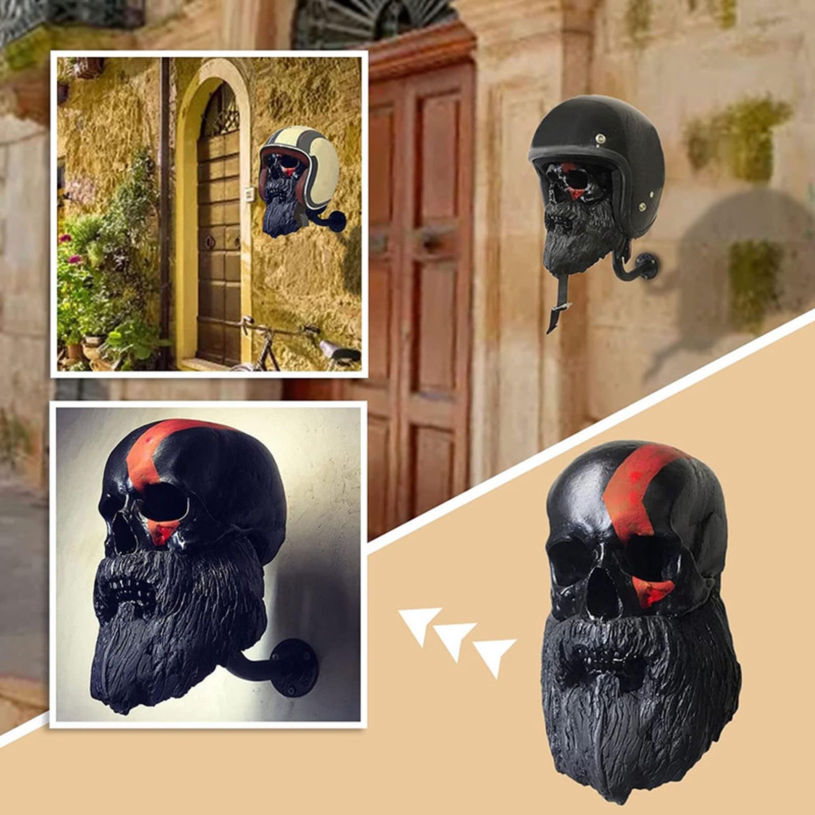 Support Mural Tête de Mort Compatible Moto, Vélo, Balles Baseball, Rugby