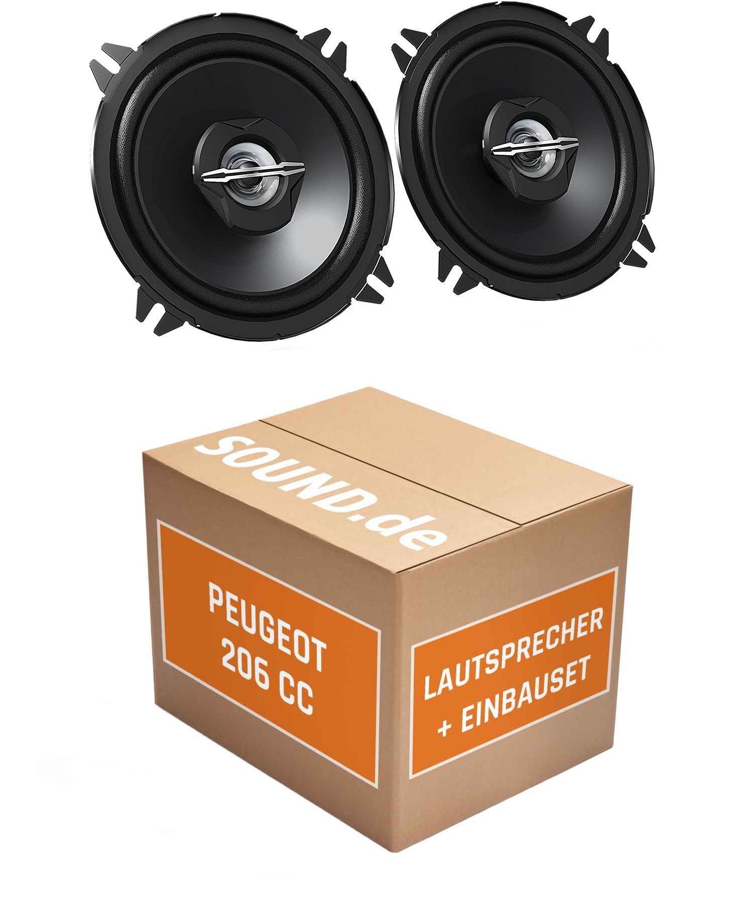 Lautsprecher Boxen Einbaupaket für JVC CS-J520 kompatibel mit Peugeot 206 CC vorne | 2X Tief-Mitteltöner mit integriertem Hochtöner 250W MAX