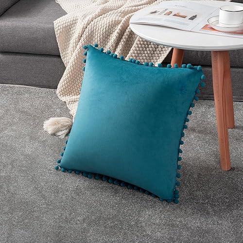 Miniatura 6 de 2 fundas para cojín decorativo de terciopelo con pompones